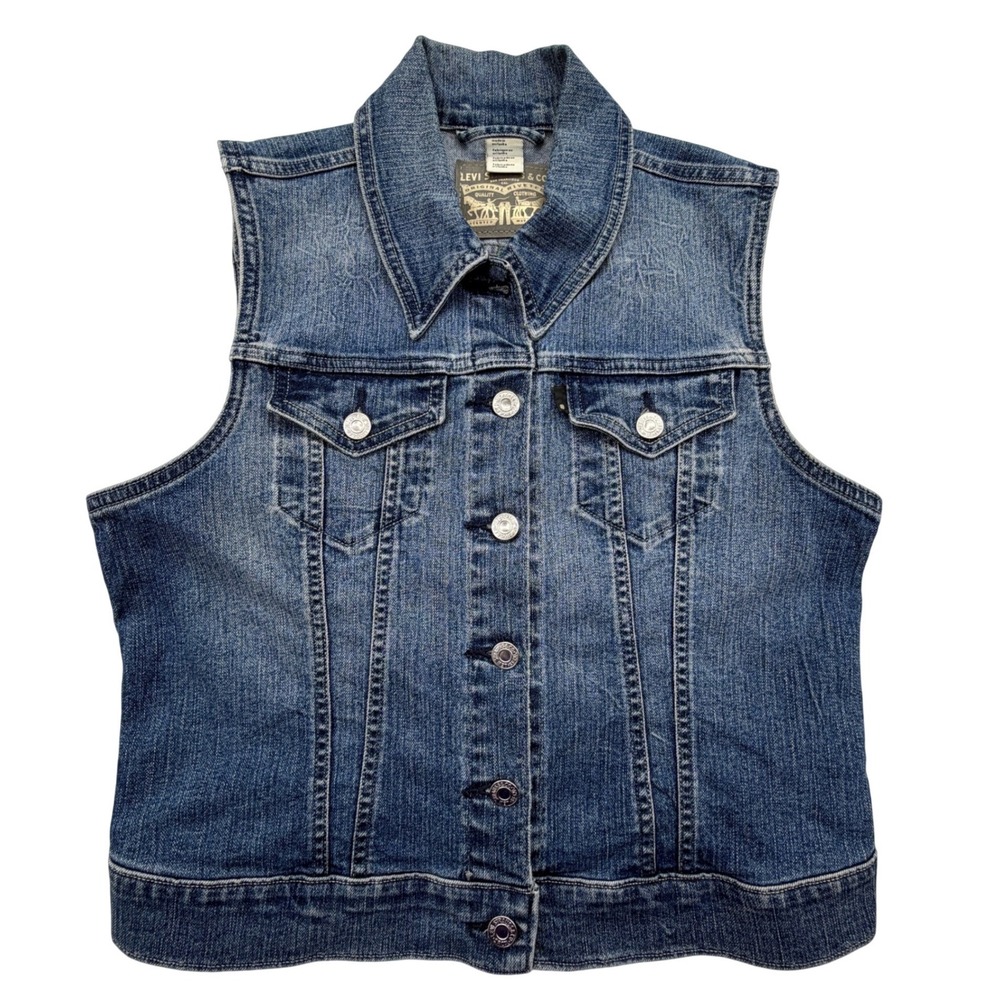 Levi's Denim Vest Womens Medium Blue Trucker Sleeveless Jacket Button Up Casual